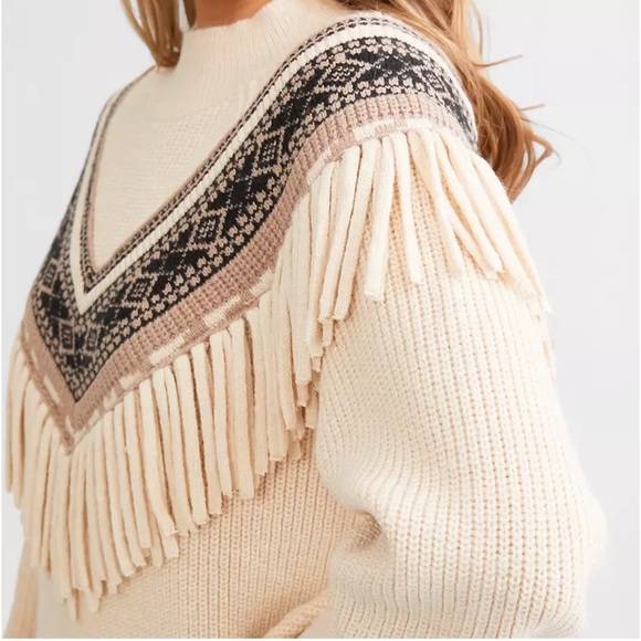Z Supply Fringe Knit Sweater with Patterned Yoke - Picture 2 of 4